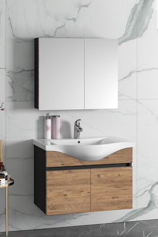 Yıldız 80 Cm Antrasit Gri Mat-Atlantik Çam Mdf Seramik Lavabolu A Antrasit - Atlantik Çam