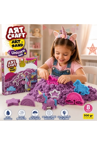 Art Craft Unicorn Oyun Kumu Seti 500 Gr 8 Parça Kalıplı Sıkılabilir Kinetik Kum