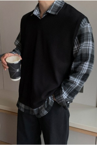 Cool Tarz Erkek Siyah V Yaka Oversize Süveter Siyah Siyah