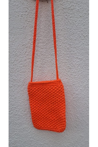 Artepieza El Yapımıturuncu Örgü Telefon Çantası, Handmade Tasarım Çanta-el Örgüsü Kadın Cep Telefonu Çantası Turuncu