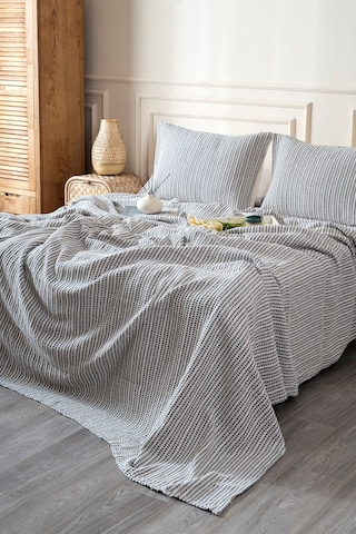 Boho Waffle-lacivert Çift Kişilik 240x260 Yatak Örtüsü 50x70 - 2 Ad Yastık Kılıfı 7038a