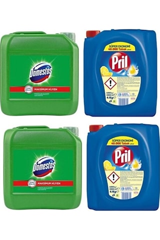 Pril Sıvı Bulaşık Deterjanı 2 'li Güç Limon 4kg Ve Domestos Çama Diğer