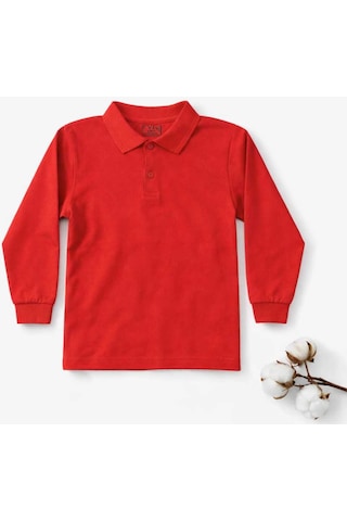 Store Okul Kırmızı Polo Yaka Uzunkol Tişörtleri Kıyafetleri Üniforması Çocuk Genç Kırmızı