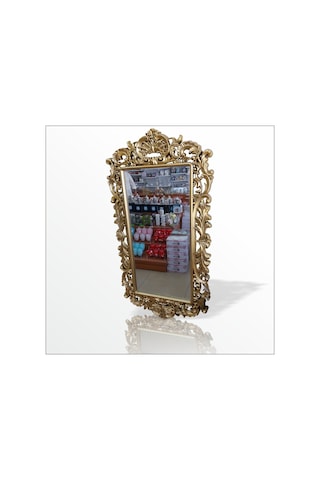 Büyük Dev Sarı Yaldız Rustik Banyo Salon Komodin Duvar Boy Aynası Sarı