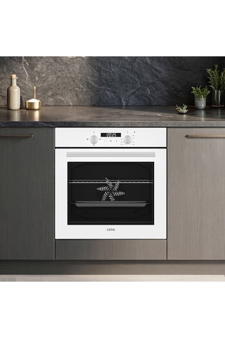 Carino 4 Fonksiyon Dijital Beyaz Power Turbo 3'lü Emaye Ocaklı Ankastre Set Fırın+Ocak+Davlumbaz