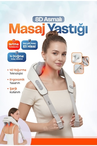 Şarjlı 2024 Yeni Nesil 8d Boyun Sırt Omuz Yoğurma Asmalı Masaj Yastığı Akupunktur Masajı Beyaz