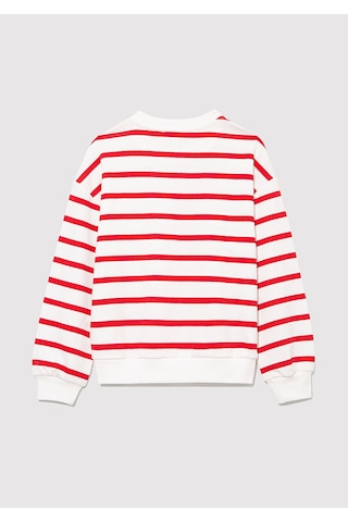 Mavi - Mavi Logo Baskılı Kırmızı Çizgili Sweatshirt 7s10038-82054 Kırmızı