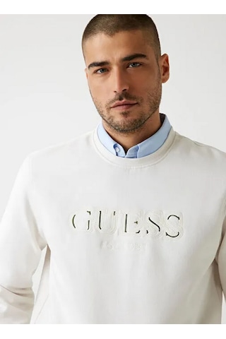 Guess M5bq08k9z21 Cn Basic Erkek Sweatshirt Beyaz