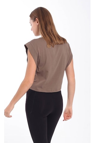 Maraton Regular Kadın Bisiklet Yaka Kakao Crop Top Kahverengi