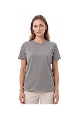 Goffra Kadın Vision Bisiklet Yaka Premium Kalite Yoğun Dokulu Pamuklu T-shirt Koyu Gri W101-r0220-04