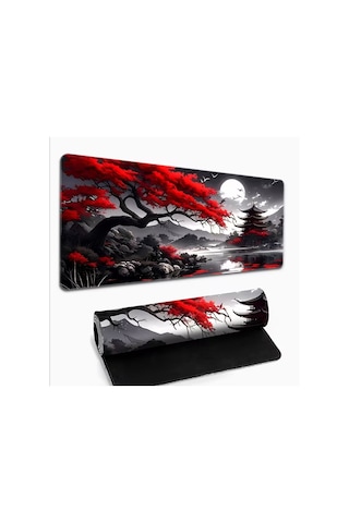Sge Teknoloji 70x30 Cm Kırmızı Ağaç Ve Yakamoz Kaydırmaz Taban Speed Yüzey Oyuncu Mouse Pad Gaming