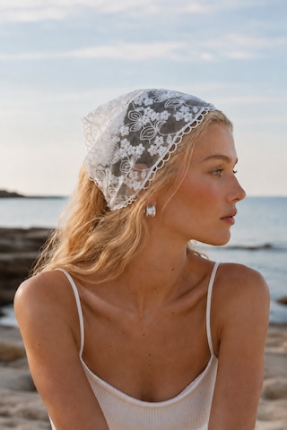 Haki Store Dantel Bandana Beyaz Desenli Transparan Bel Bandanası Saç Ve Bel Aksesuarı
