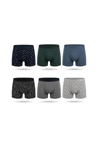 Hepsine Rakip Kota Erkek Baskılı Penye Boxer 6 Lı Paket Pamuklu Elastan Karışık Desenli KARIŞIK