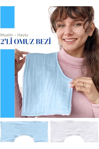 Müslin-havlu 2'li Çift Yönlü Omuz Bezi Gaz Çıkarma Bezi M-beyaz Beyaz - Mavi