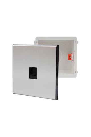 MERALLI INOX RJ45 data prizi, hakiki fırçalanmış paslanmaz çelik, çerçevesiz 86×86 Düz kasa dahil