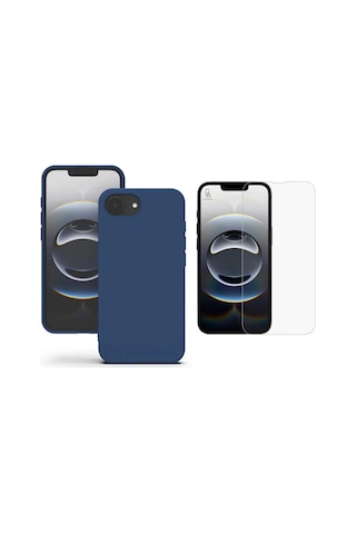 Apple Uyumlu iPhone 16e İçi Kadife Lansman Kılıf Ve Temperli Cam Ekran Koruyucu Lacivert