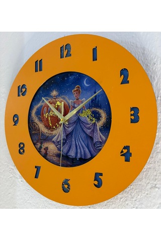 Kişiye Özel İsimli Çocuk Odası Duvar Saati Epoksi Dolgulu 35 Cm Masallar Serisi Turuncu - Mavi