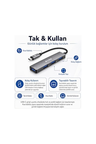 Sw-u324 Type-c Metal Usb Hub, 3x Usb 2.0 + 1x Usb 3.0 4 Port Usb Çoklayıcı, Alüminyum Gövde Gri Usb-c Hub, Laptop Tablet Pc Macbook Uyumlu İçin Mouse Klavye Usb Bellek Aksesuar Bağlantı Adaptörü