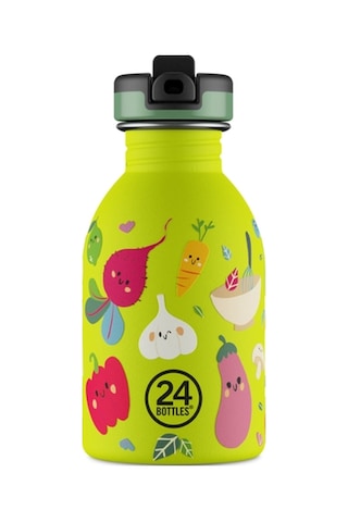 Kids Bottle Veggie Friends Pipetli Paslanmaz Çelik Çocuk Su Matarası 250 Ml Sarı