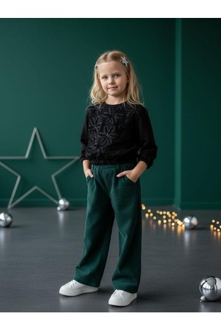 Zekids Kız Bebek Çiçek Nakışlı Sweatshirt-16479 Siyah