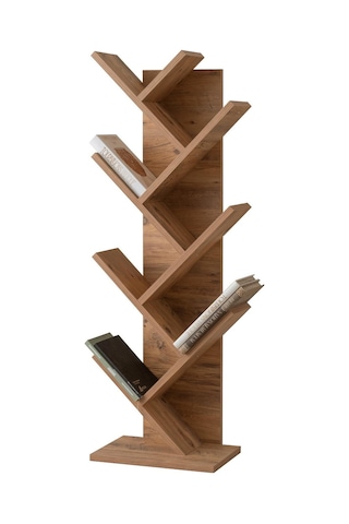 Modern Zikzak 10 Raflı Kitaplık 60x36x156 Ceviz