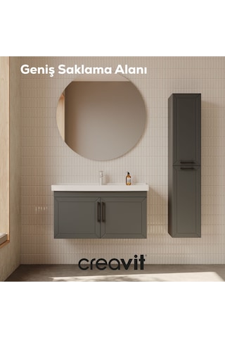 Creavit D20 100 Cm Kapaklı Lavabo Dolabı Antrasit Lake Antrasit