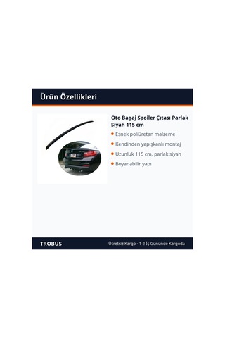 Trobus Oto Bagaj Spoiler Çıtası Parlak Siyah 115 Cm