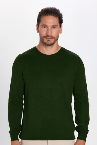Tudors Erkek Slim Fit Dar Kesim Bisiklet Yaka Yeşil Triko Kazak-32482 Yeşil
