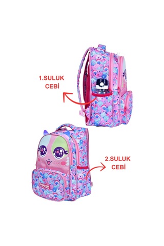 Pembe Kedi Baskılı, Su Geçirmez, Ortopedik Sırt Özellikli İlkokul