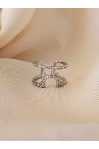 Güneş İki Sıralı Taşlı Model Ayarlanabilir Silver Gümüş Renkli Yüzük Silver