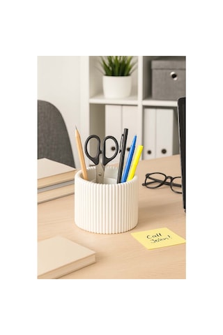 Özel 3d Baskı Ayrılabilir 4 Bölmeli Kalemlik Masa Vb. Kalemliği Çapı: 8,5 Cm X Yükseklik: 8 Cm Beyaz