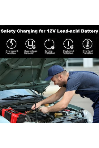 Symbee 12v/24v 10a Akıllı Akü Şarj Cihazı, Kurşun-asit/lityum Bataryalar İçin, Büyük Ekran, Otomatik Durdurma, Kırmızı Rus Tipi