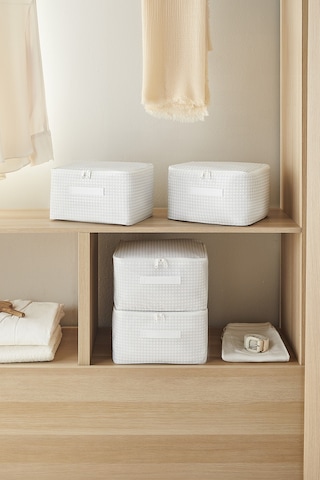 Home Wave 4'lü Küçük Boy Gri Pötikare Hurç Set 30 x 22 x 18 cm