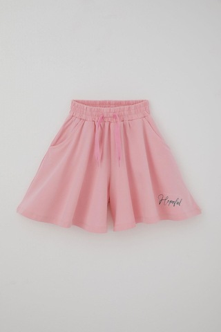 Breeze Kız Çocuk Rahat Kesim Geniş Paça Şort Yazı Baskılı 6-12 Yaş, Pembe