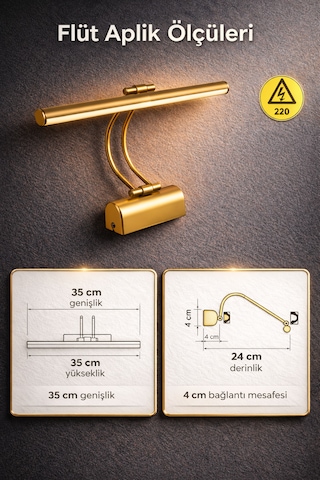Merwish 35 Cm Flüt Led Aplik 3200k Sarı Işık Kablolu Duvar Apliği 220v Elektrik Bağlantılı Modern Tasarım 35cm 3200k Gold