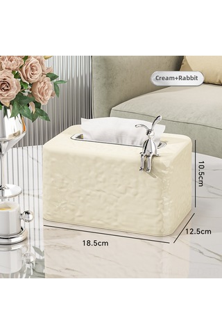 Yuntech01 Ev Ofis Masaüstü Buz Krater Desenli Şeffaf Plastik Mendil Kutusu - Krem Beyaz + Tavşan Desenli, Dayanıklı Ve Pratik Saklama