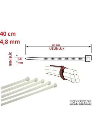 Pemsan 4.8X400 Plastik Cırt Kelepçe Kablo Bağı Beyaz 100'Lu Paket