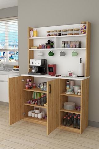 Asra Trend Kahve Köşesi KAHVE02 %100 MDF Çok Amaçlı Mutfak Dolabı Beyaz - Safir Meşe