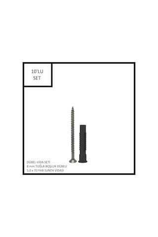 Dübel-vida Seti, Tuğla Boşluk Dübeli 8 Mm, 5,0x70 Yhb Sunta Vidası, 10 Adet