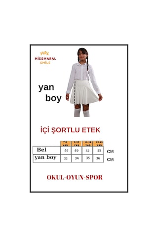 Kız Çocuk Okul Etek Beyaz /ekru Yüksek Bel Içi Şortlu Okul-oyun-spor-23 Nisan Etkinlik Eteği Beyaz