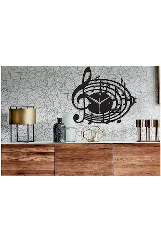 Müzik Nota Temalı Dekoratif Ahşap Duvar Saati Ahşap