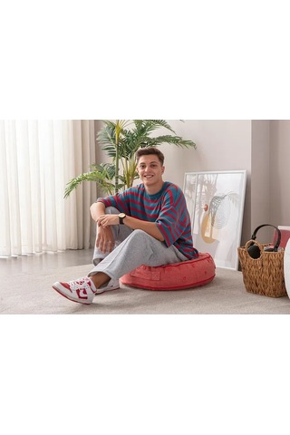 Çok Amaçlı Puantiyeli Keten Yer Bahçe Minderi Fermuarlı İç Dolgulu Yıkanabilir 60x66 Kırmızı