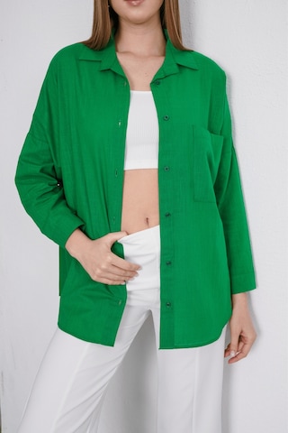 Paw Garage Kadın London Keten Tek Cepli Oversize Gömlek, Premium Kalite Keten Gömlek Yeşil
