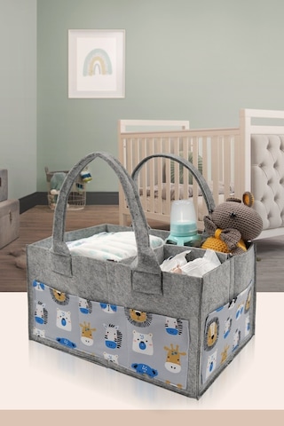 Jasper Hayvan Figürlü Açık Mavi Gri Keçe Anne Bebek Bakım Çantası Gri