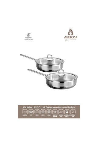 Saphire Cam Kapaklı Paslanmaz Çelik 4 Parça Tava Seti Gri