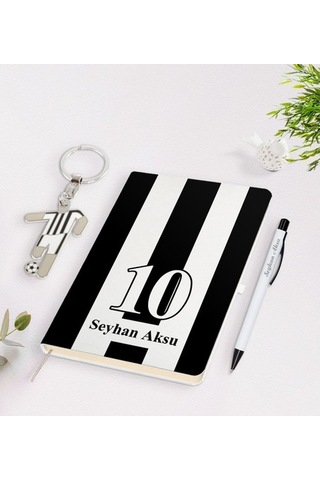 Kişiye Özel Siyah-Beyaz Tasarımlı Isimli Defter Kalem Ve Formalı (540170174)