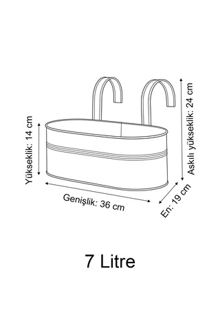 Askılı Metal Elips Saksı - Sökülebilir Askılı Balkon Saksılık Ve Çiçeklik 7 Litre Pembe