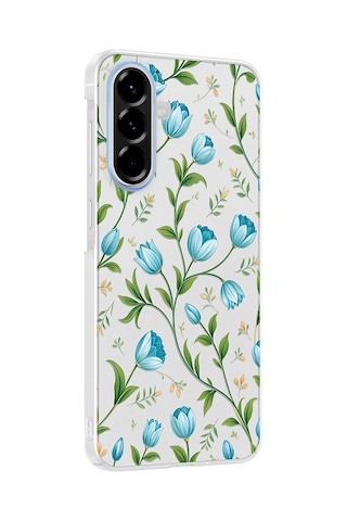 Samsung Galaxy Uyumlu A36 Kılıf Kamera Korumalı Desenli Zore Klip Kapak - Mavi Lale -