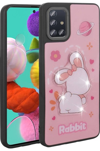 Galaxy A51 Kılıf Parlayan Kabartmalı İkonik Figürlü Zore Amas Silikon Kapak Pembe