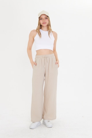 Thiff Gymwear Bej Bol Paça Müslin Kadın Pantolon Bej